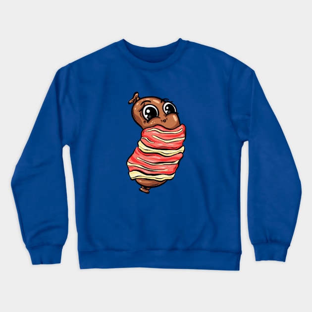 Pig in Blanket Bacon Sausage Cartoon Character Crewneck Sweatshirt by Squeeb Creative